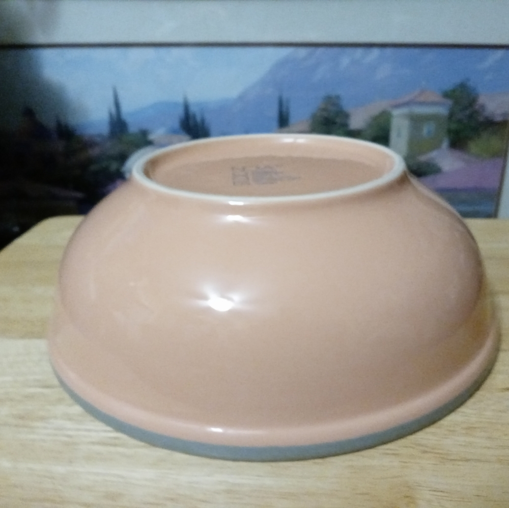 🏯🍜JAPANESE VINTAGE 11" BOWL🍱🌅PORCELAIN COLOR PEACH&GRAY RIM. - Picture 9 of 16